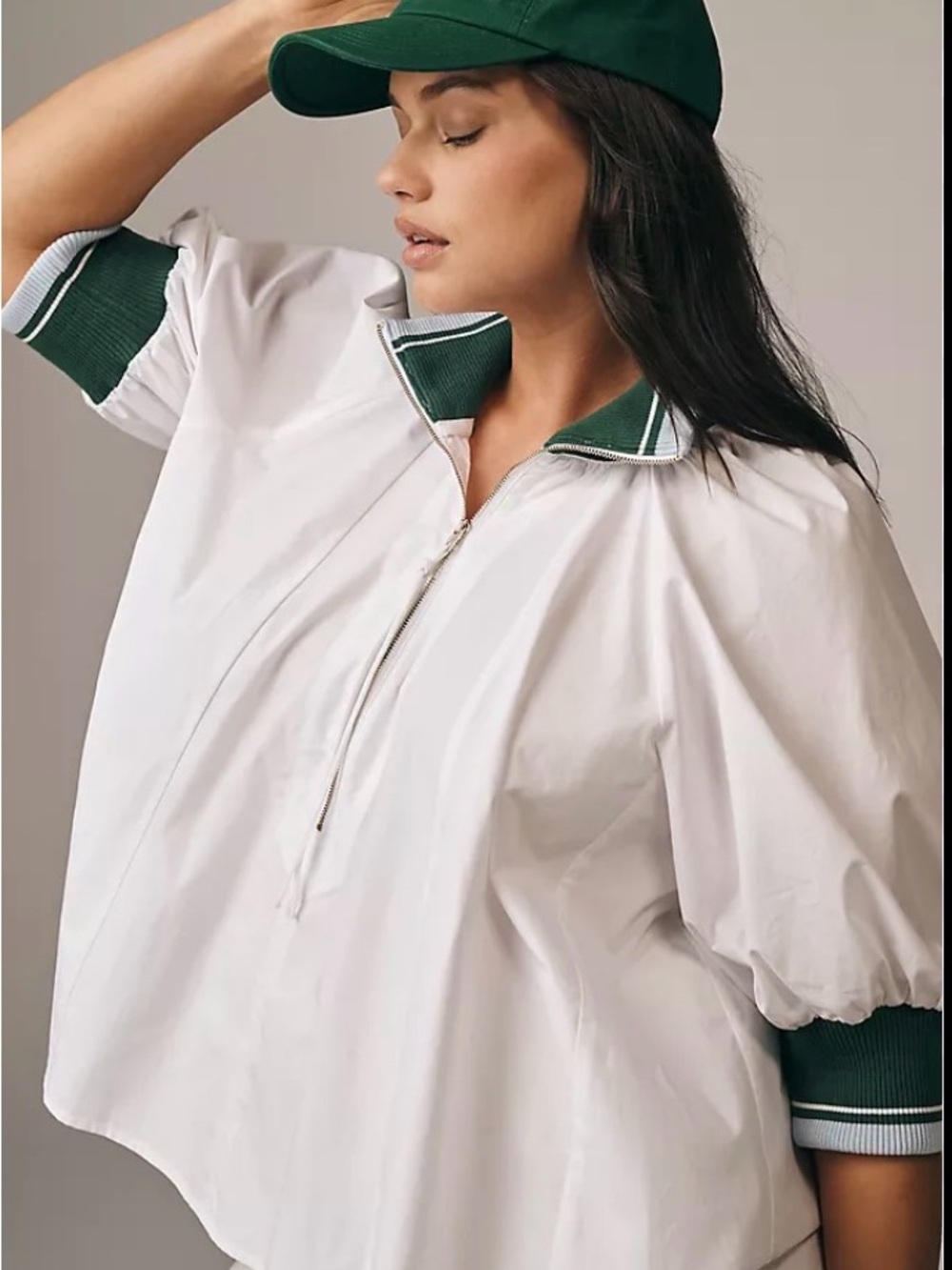 Maeve White Zip Jacket with Green/blue Ribbed Collar XL - Picture 2 of 5